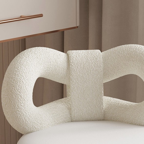 Modern Minimalist Round PU Leather Lamb Fleece Stainless Steel Swivel Height-adjustable Vanity Stool Backrest Armless For Bedroom