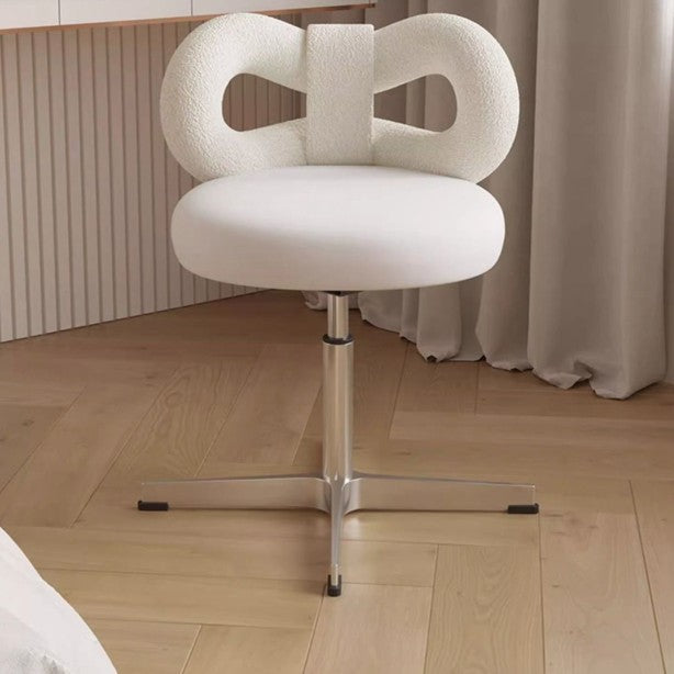 Modern Minimalist Round PU Leather Sherpa Fabric Stainless Steel Swivel Height-adjustable Vanity Stool Backrest Armless For Bedroom