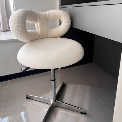 Modern Minimalist Round PU Leather Lamb Fleece Stainless Steel Swivel Height-adjustable Vanity Stool Backrest Armless For Bedroom