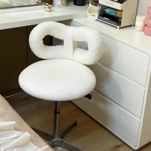Modern Minimalist Round PU Leather Sherpa Fabric Stainless Steel Swivel Height-adjustable Vanity Stool Backrest Armless For Bedroom