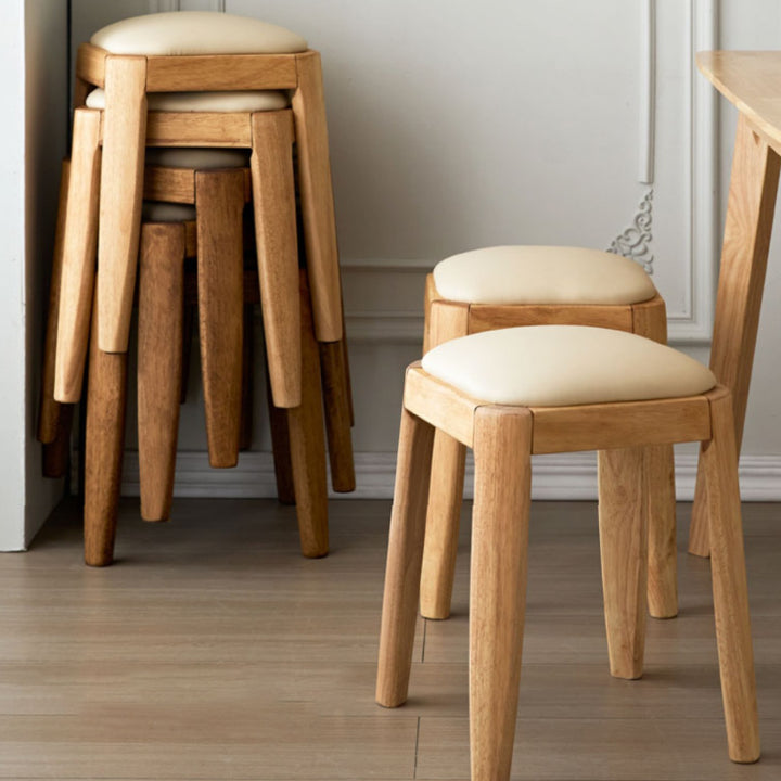 Moderner minimalistischer quadratisch-rechteckiger Hocker aus Gummibaumholz mit Katzenkratzleder für das Wohnzimmer 