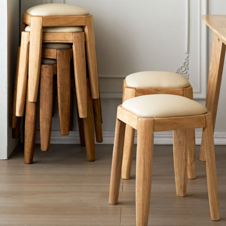 Modern Minimalist Square Rectangular Solid Rubberwood Cat Scratch Leather Low Stool For Living Room