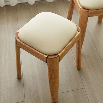 Modern Minimalist Square Rectangular Solid Rubberwood Cat Scratch Leather Low Stool For Living Room