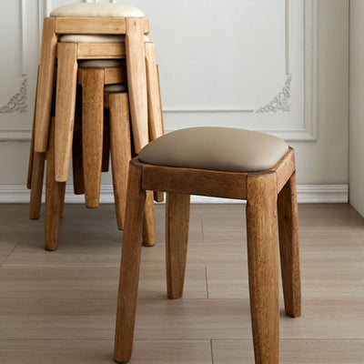 Modern Minimalist Square Rectangular Solid Rubberwood Cat Scratch Leather Low Stool For Living Room