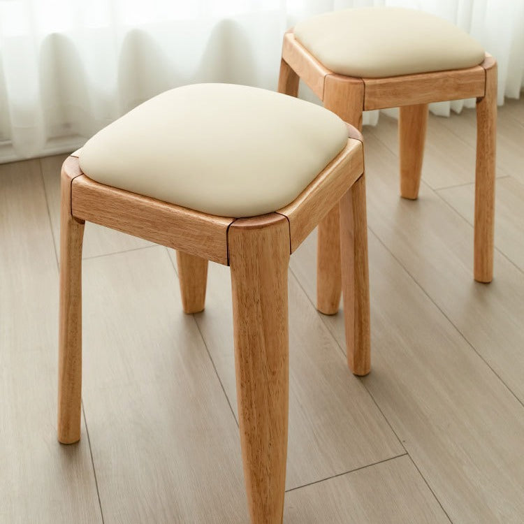 Moderner minimalistischer quadratisch-rechteckiger Hocker aus Gummibaumholz mit Katzenkratzleder für das Wohnzimmer 