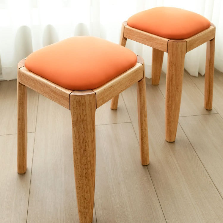 Modern Minimalist Square Rectangular Solid Rubberwood Cat Scratch Leather Low Stool For Living Room