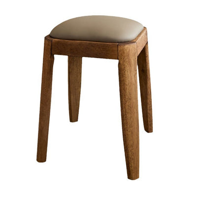 Modern Minimalist Square Rectangular Solid Rubberwood Cat Scratch Leather Low Stool For Living Room