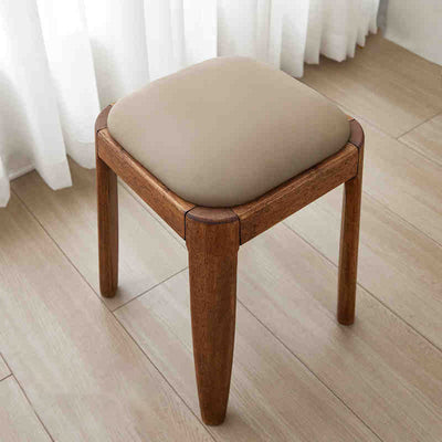Modern Minimalist Square Rectangular Solid Rubberwood Cat Scratch Leather Low Stool For Living Room