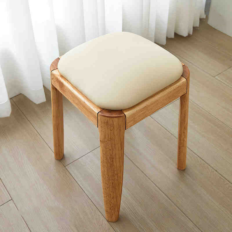 Modern Minimalist Square Rectangular Solid Rubberwood Cat Scratch Leather Low Stool For Living Room