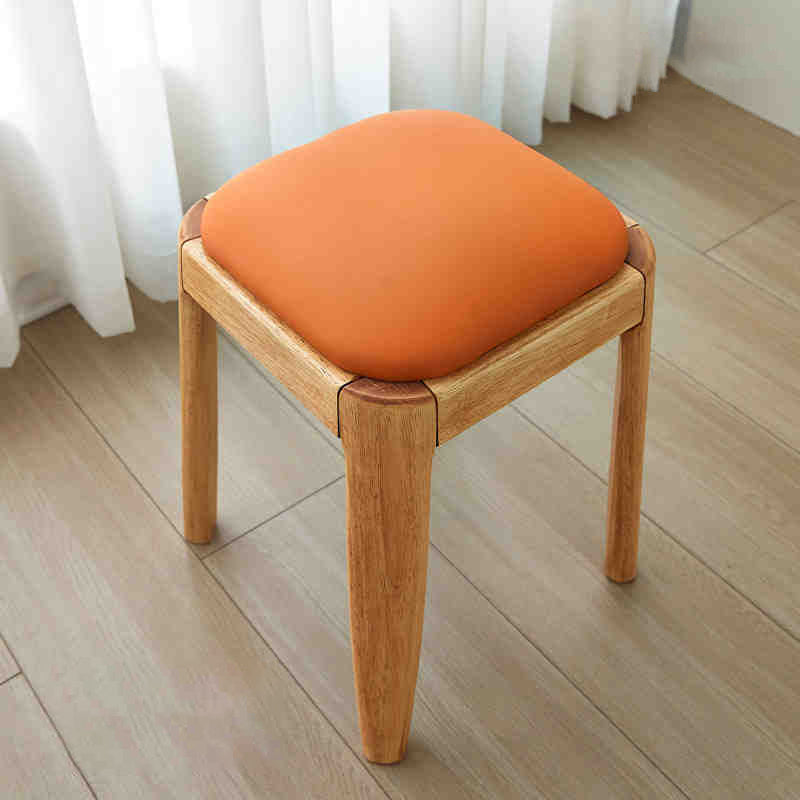 Modern Minimalist Square Rectangular Solid Rubberwood Cat Scratch Leather Low Stool For Living Room