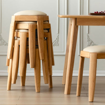 Modern Minimalist Square Rectangular Solid Rubberwood Cat Scratch Leather Low Stool For Living Room