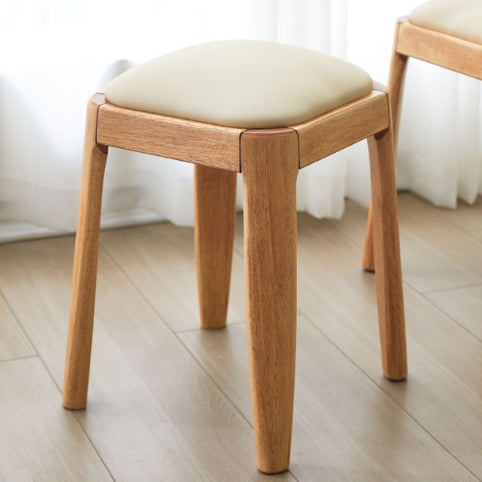 Modern Minimalist Square Rectangular Solid Rubberwood Cat Scratch Leather Low Stool For Living Room