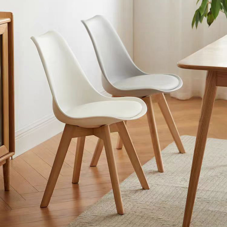 Modern Minimalist Square Rectangular Beech Wood PP Faux Leather Dining Chair Backless Armless For Dining Room & Kitchen