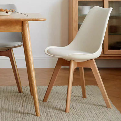 Modern Minimalist Square Rectangular Beech Wood PP Faux Leather Dining Chair Backless Armless For Dining Room & Kitchen