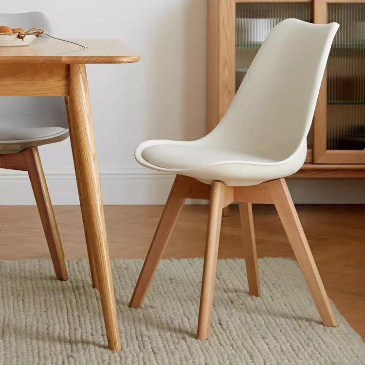 Modern Minimalist Square Rectangular Beech Wood PP Faux Leather Dining Chair Backless Armless For Dining Room & Kitchen