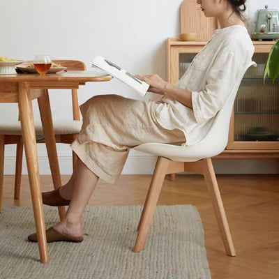 Modern Minimalist Square Rectangular Beech Wood PP Faux Leather Dining Chair Backless Armless For Dining Room & Kitchen