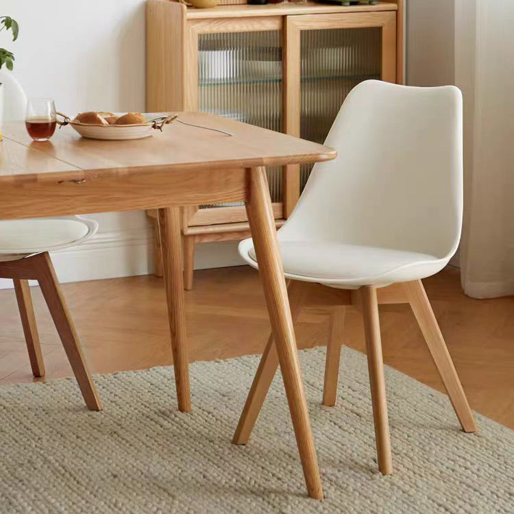 Modern Minimalist Square Rectangular Beech Wood PP Faux Leather Dining Chair Backless Armless For Dining Room & Kitchen