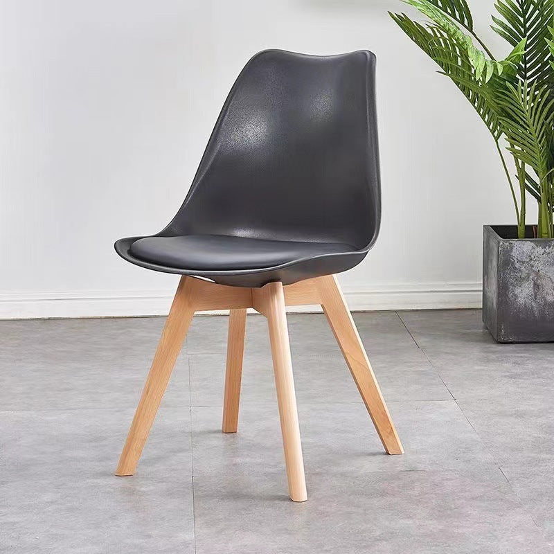 Modern Minimalist Square Rectangular Beech Wood PP Faux Leather Dining Chair Backless Armless For Dining Room & Kitchen