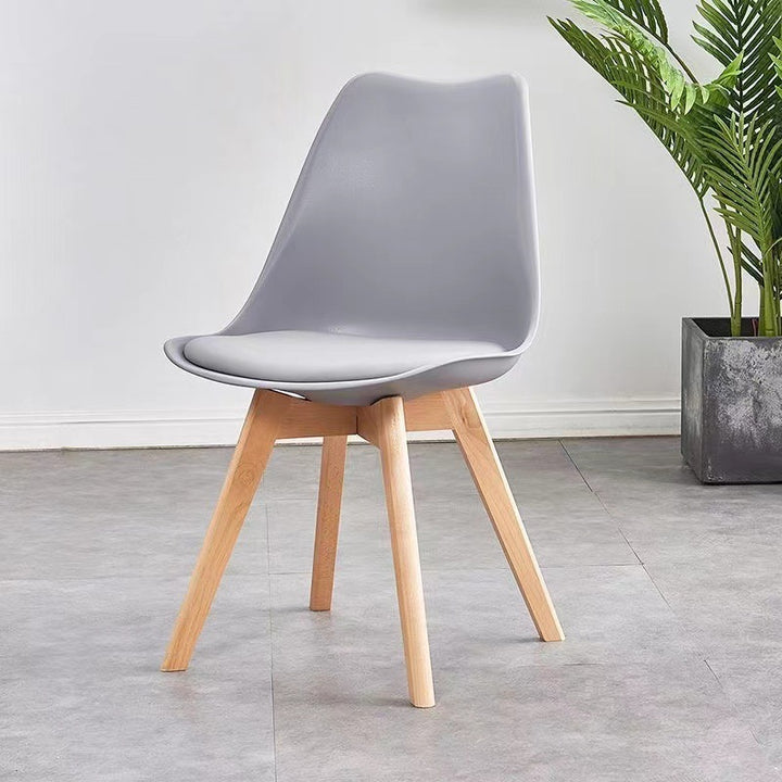 Modern Minimalist Square Rectangular Beech Wood PP Faux Leather Dining Chair Backless Armless For Dining Room & Kitchen
