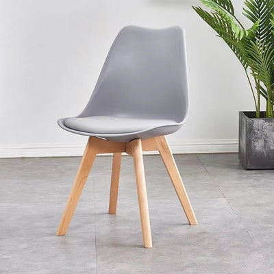 Modern Minimalist Square Rectangular Beech Wood PP Faux Leather Dining Chair Backless Armless For Dining Room & Kitchen