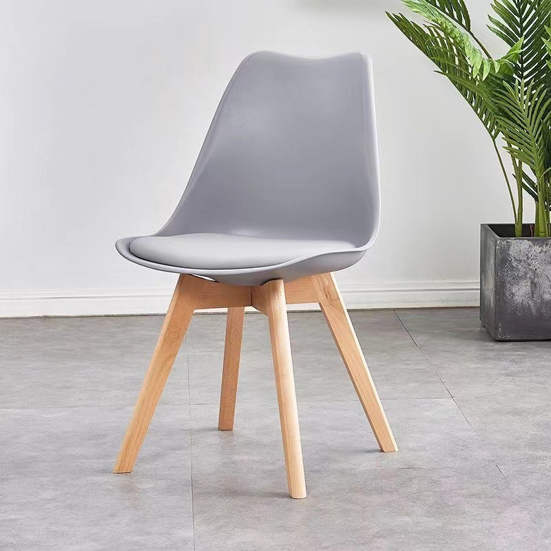 Modern Minimalist Square Rectangular Beech Wood PP Faux Leather Dining Chair Backless Armless For Dining Room & Kitchen