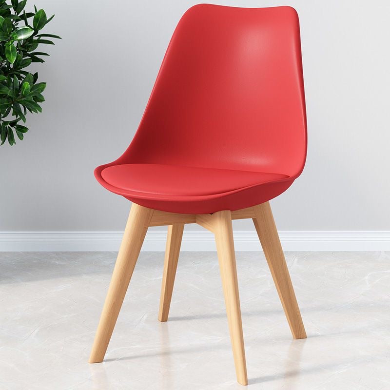 Modern Minimalist Square Rectangular Beech Wood PP Faux Leather Dining Chair Backless Armless For Dining Room & Kitchen