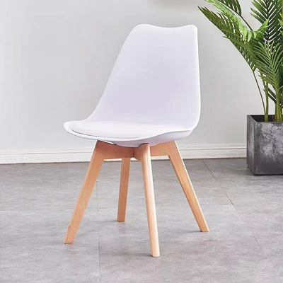 Modern Minimalist Square Rectangular Beech Wood PP Faux Leather Dining Chair Backless Armless For Dining Room & Kitchen