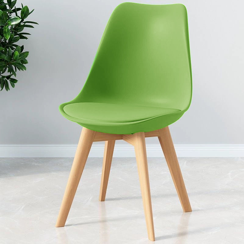 Modern Minimalist Square Rectangular Beech Wood PP Faux Leather Dining Chair Backless Armless For Dining Room & Kitchen