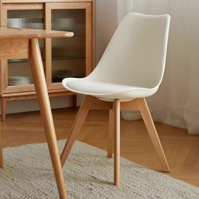 Modern Minimalist Square Rectangular Beech Wood PP Faux Leather Dining Chair Backless Armless For Dining Room & Kitchen