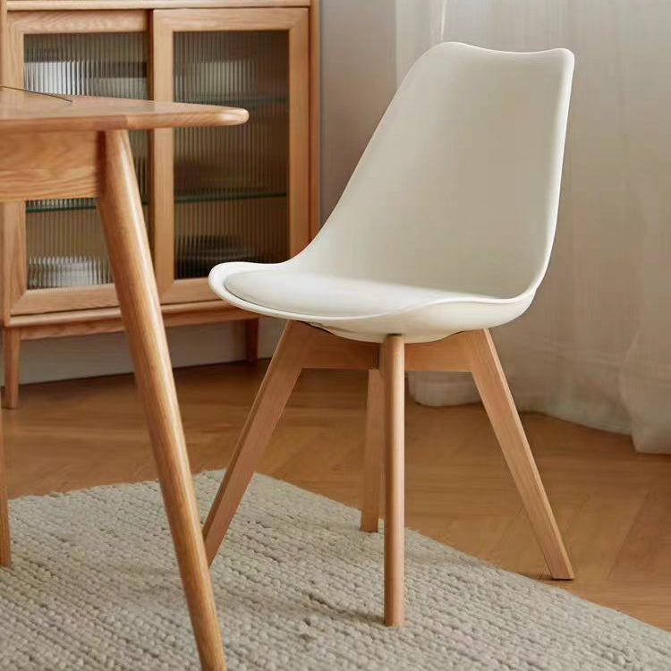 Modern Minimalist Square Rectangular Beech Wood PP Faux Leather Dining Chair Backless Armless For Dining Room & Kitchen