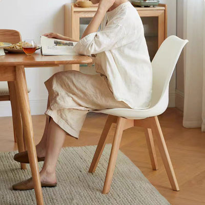 Modern Minimalist Square Rectangular Beech Wood PP Faux Leather Dining Chair Backless Armless For Dining Room & Kitchen