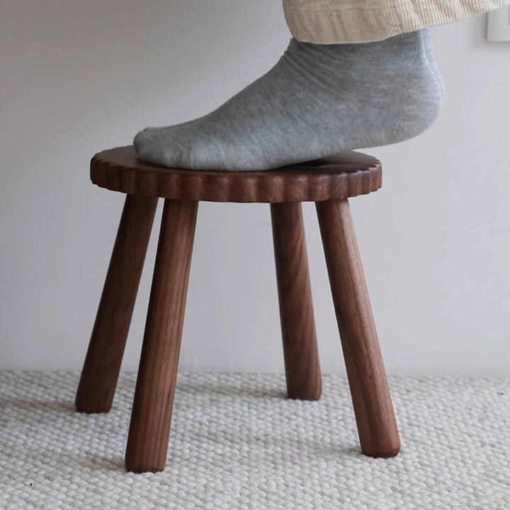 Tabouret bas rond contemporain nordique en noyer noir pour salon 