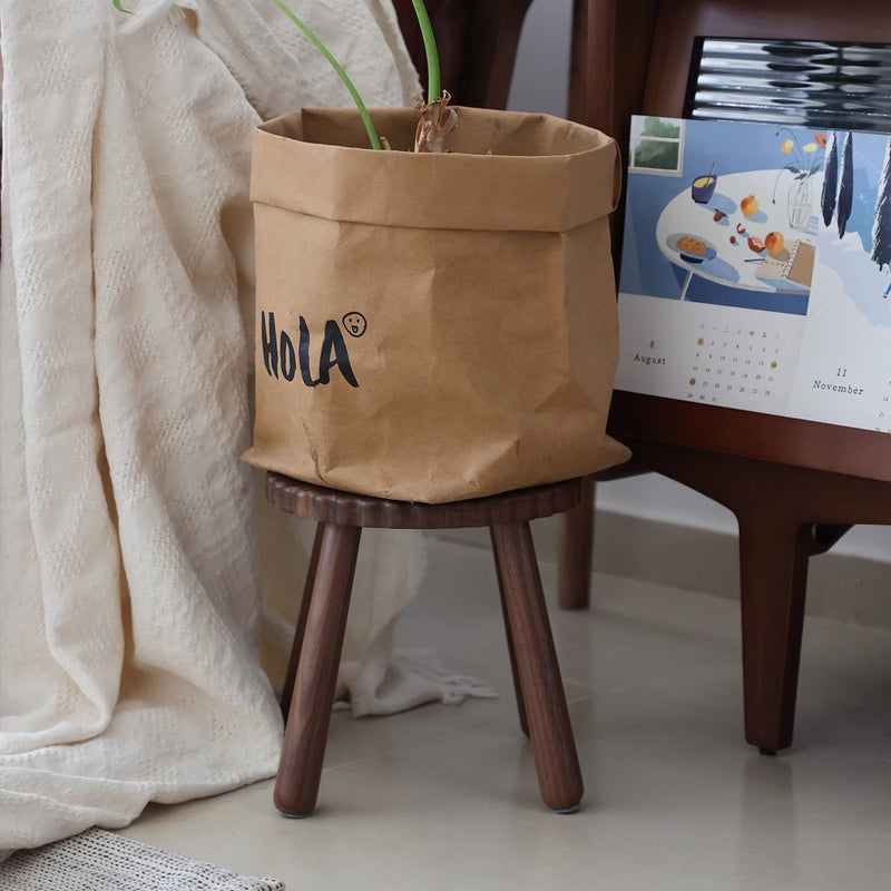 Contemporary Nordic Round Cookie Black Walnut Low Stool For Living Room