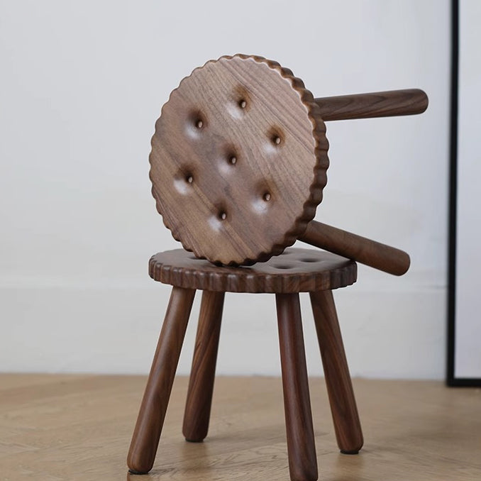 Tabouret bas rond contemporain nordique en noyer noir pour salon 