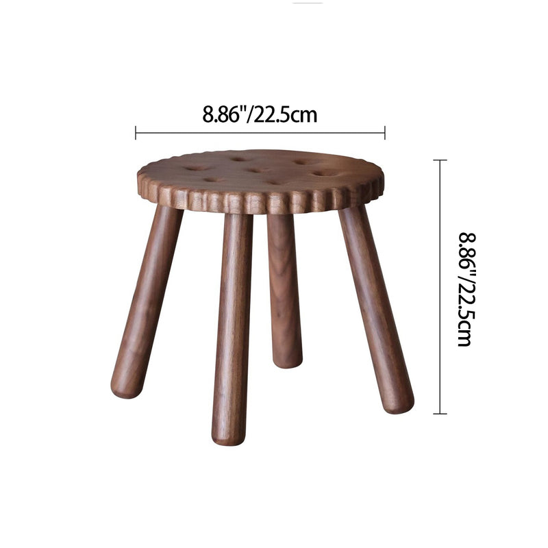 Contemporary Nordic Round Cookie Black Walnut Low Stool For Living Room