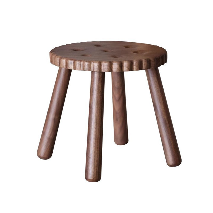 Tabouret bas rond contemporain nordique en noyer noir pour salon 