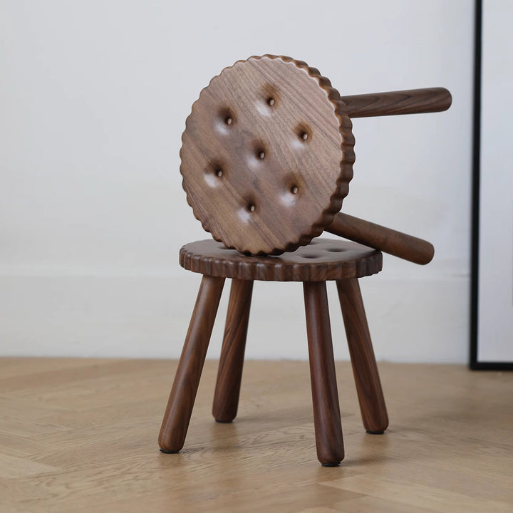 Tabouret bas rond contemporain nordique en noyer noir pour salon 