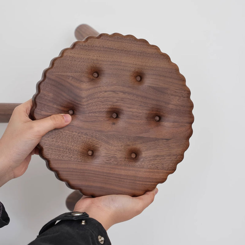 Contemporary Nordic Round Cookie Black Walnut Low Stool For Living Room