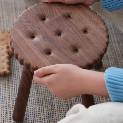 Contemporary Nordic Round Cookie Black Walnut Low Stool For Living Room