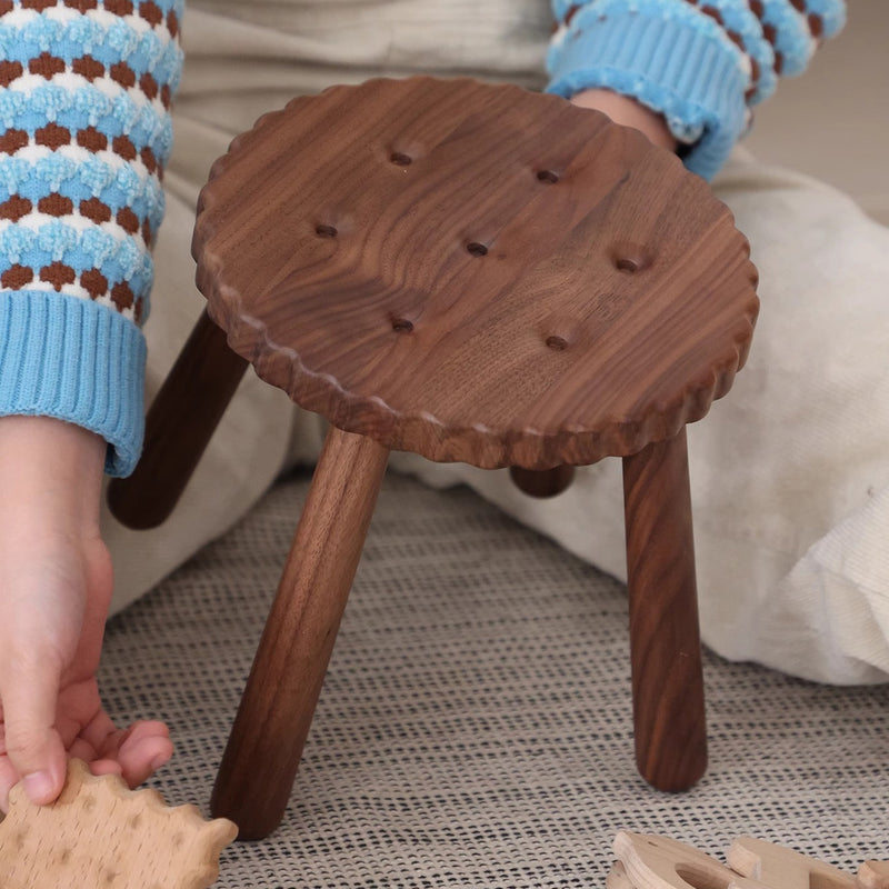 Contemporary Nordic Round Cookie Black Walnut Low Stool For Living Room