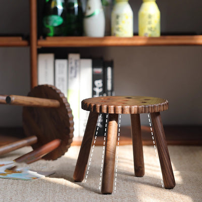 Contemporary Nordic Round Cookie Black Walnut Low Stool For Living Room