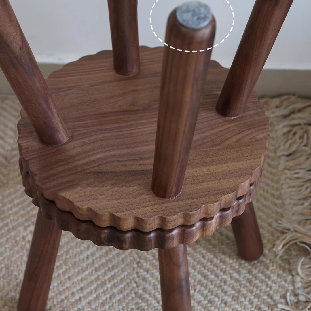 Tabouret bas rond contemporain nordique en noyer noir pour salon 