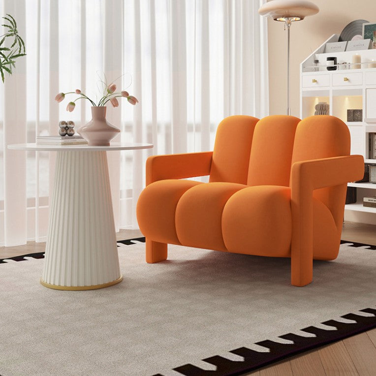 Modern Minimalist Square Rectangular Suede Velvet Stone Slab Faux Leather Solid Wood Accent Chair & Table Set For Living Room