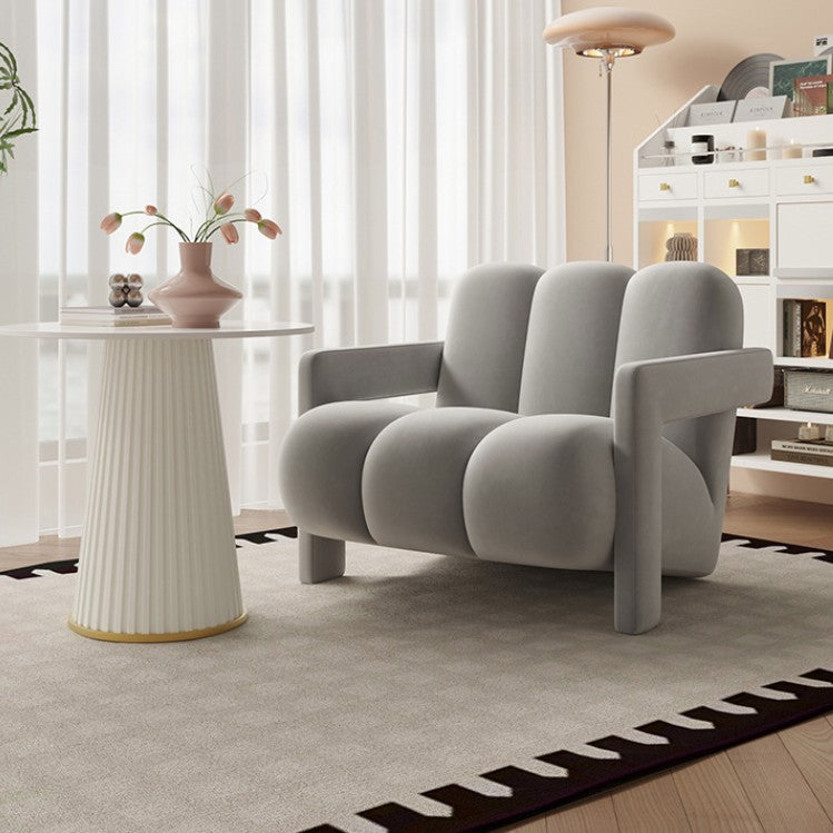 Modern Minimalist Square Rectangular Suede Velvet Stone Slab Faux Leather Solid Wood Accent Chair & Table Set For Living Room