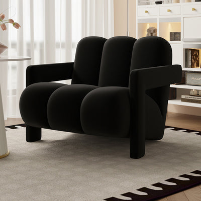 Modern Minimalist Square Rectangular Suede Velvet Stone Slab Faux Leather Solid Wood Accent Chair & Table Set For Living Room