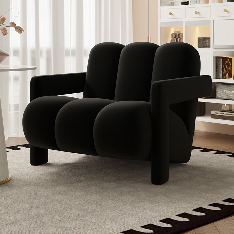 Modern Minimalist Square Rectangular Suede Velvet Stone Slab Faux Leather Solid Wood Accent Chair & Table Set For Living Room