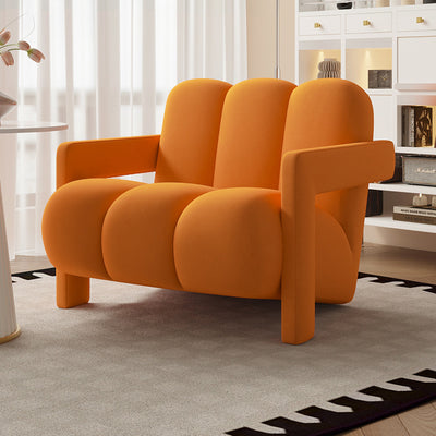 Modern Minimalist Square Rectangular Suede Velvet Stone Slab Faux Leather Solid Wood Accent Chair & Table Set For Living Room