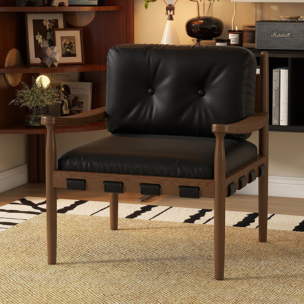 Chaise d'appoint vintage traditionnelle carrée rectangulaire en cuir anti-rayures pour chat, en hévéa, avec dossier et accoudoirs amovibles pour salon 