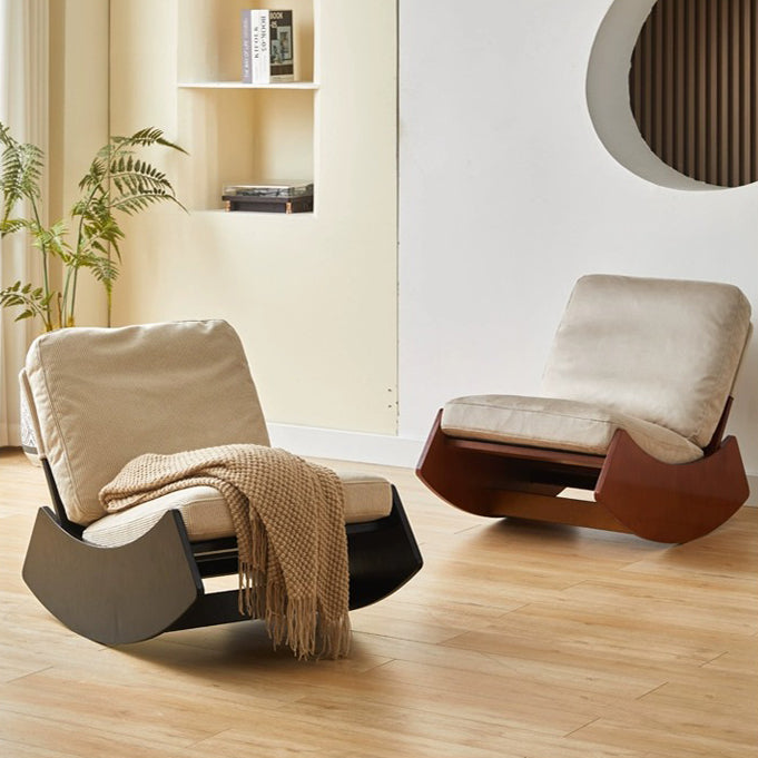 Modern Minimalist Square Rectangular Pine Wood Corduroy Removable Rocking Chair Backrest Armless For Living Room