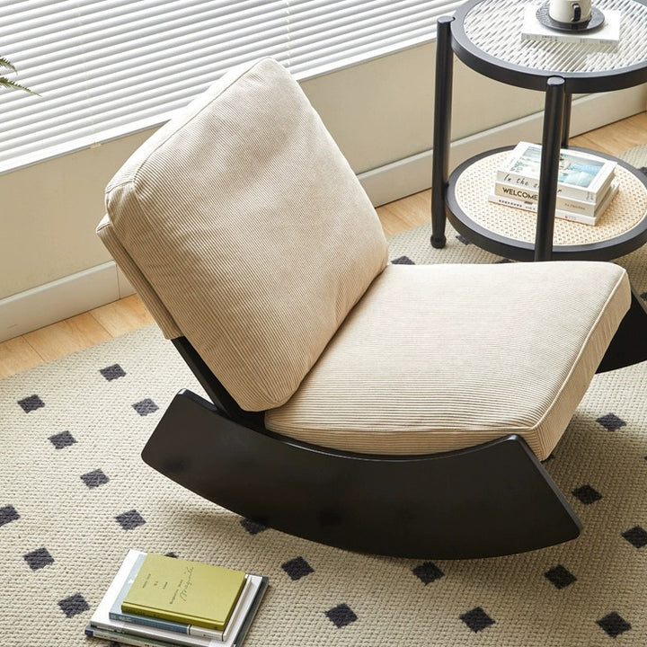 Chaise à bascule sans accoudoirs, moderne, minimaliste, carrée et rectangulaire, en bois de pin et velours côtelé, avec dossier amovible, pour salon 
